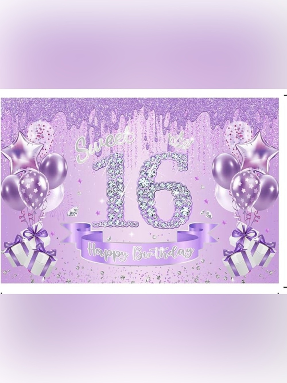 Sweet 16 Birthday Party fabric banner - 59”x39”